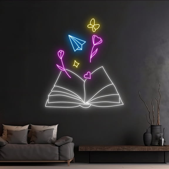 Handmadetneonsign Custom Magic Book Neon Sign, Open Book LED Light, Book Lover Neon Light, Bookish