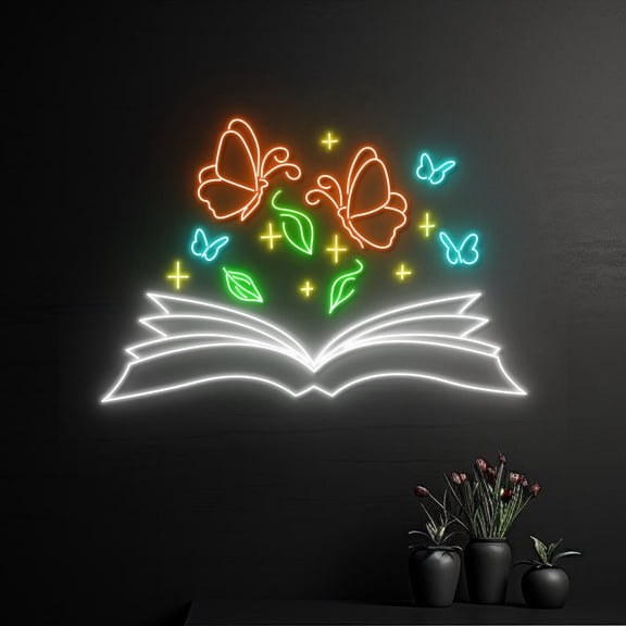Handmadetneonsign Custom Magic Book Neon Sign, Open Book LED Light, Book Page Neon Light, Bookish
