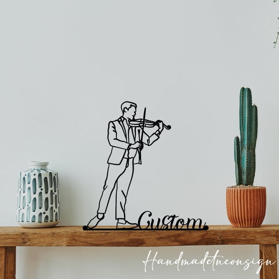 Handmadetneonsign Custom Man Violin Player Metal Desk, Violin Metal Table Sign, Violin Player Name Metal 66037