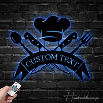 Handmadetneonsign Custom Master Chef Metal Wall Art LED Light - Personalized Chef Hat Name Sign Home