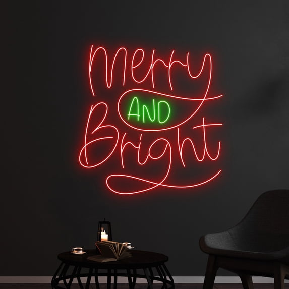 Handmadetneonsign Custom Merry And Bright Neon Sign, Merry Christmas Led Sign, Happy New Year Led