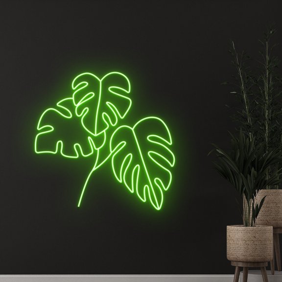 Handmadetneonsign Custom Monstera Leaf Neon Light, Tropical Leaf Led Light, Green Leaf Neon Light