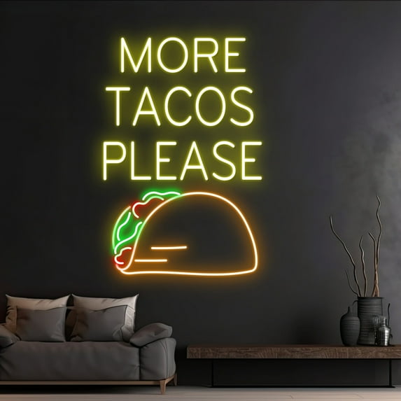 Handmadetneonsign Custom More Tacos Please Neon Sign, Taco Name LED Sign, Mexican Food Neon Light