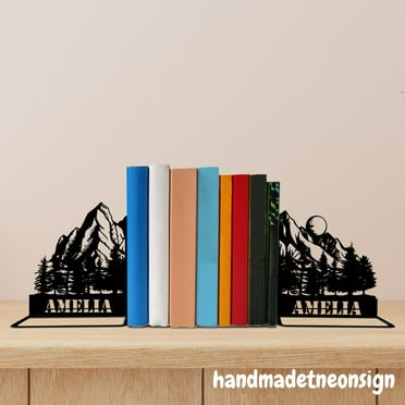 Handmadetneonsign Custom Mountain Metal Bookends, Mountain Name Bookend, Metal Modern Bookends 69535