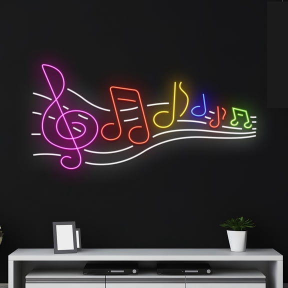 Handmadetneonsign Custom Music Notes on Stave Led Sign, Music Embroidery Neon Light, Music Flow