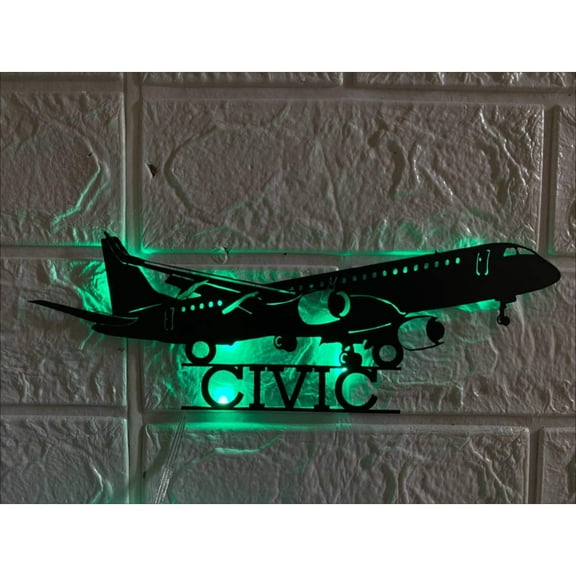 Handmadetneonsign Custom Name Airplane Metal Wall Art LED Light - Personalized Pilot Name Metal Sign
