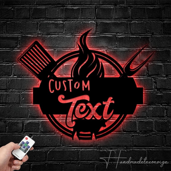Handmadetneonsign Custom Name BBQ Metal Wall Art LED Light - Personalized Barbecue Name Sign Home Decor