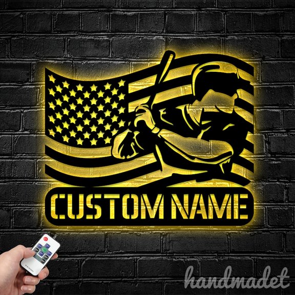 Handmadetneonsign Custom Name Baseball Player Metal Wall Art LED Light - Softball Player Name Sign