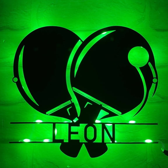 Handmadetneonsign Custom Name Table Tennis Metal Wall Art With LED Light, Personalized Table Tennis Play