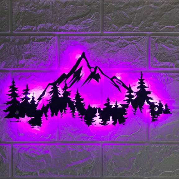 Handmadetneonsign Custom Nature Mountain Forest Metal Wall Art LED Light | Hill Tree Large Adventur