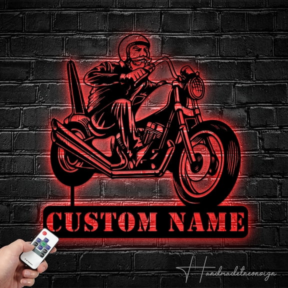 Handmadetneonsign Custom Old Man Riding Chopper Motorcycle Metal Wall Art LED Light - Personalized