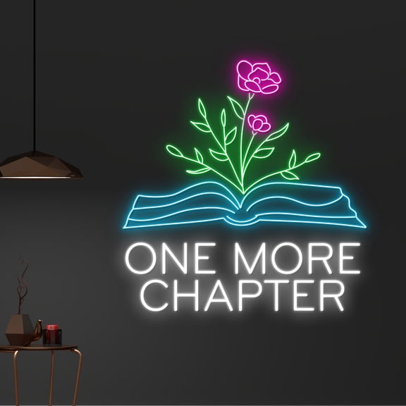 Handmadetneonsign Custom One More Chapter Neon Sign, Flower Book Neon Light, Bookworm LED Light