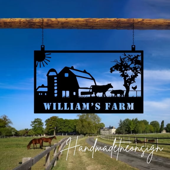 Handmadetneonsign Custom Outdoor Farm Name Sign Hanging Metal Sign, Farm Name Outdoor Hanging
