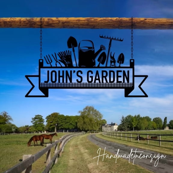 Handmadetneonsign Custom Outdoor Garden Metal Sign Hanging, Welcome to Garden Name Metal Home Decor
