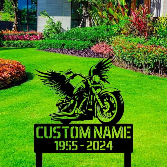 Handmadetneonsign Custom Outdoor Memorial Biker Metal Sign With Stakes, Memorial Biker Name Metal