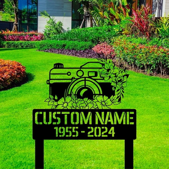 Handmadetneonsign Custom Outdoor Memorial Photographer Metal Sign With Stakes, Photographer Name