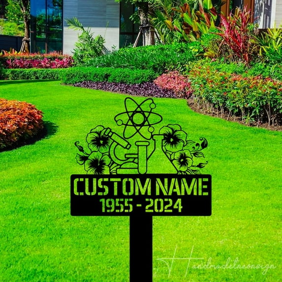Handmadetneonsign Custom Outdoor Memorial Scientist Metal Sign With Stakes, Scientist Teacher Name