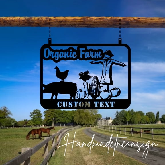Handmadetneonsign Custom Outdoor Organic Farm Hanging Metal Sign, Farm Name Sign Outdoor Metal Sign