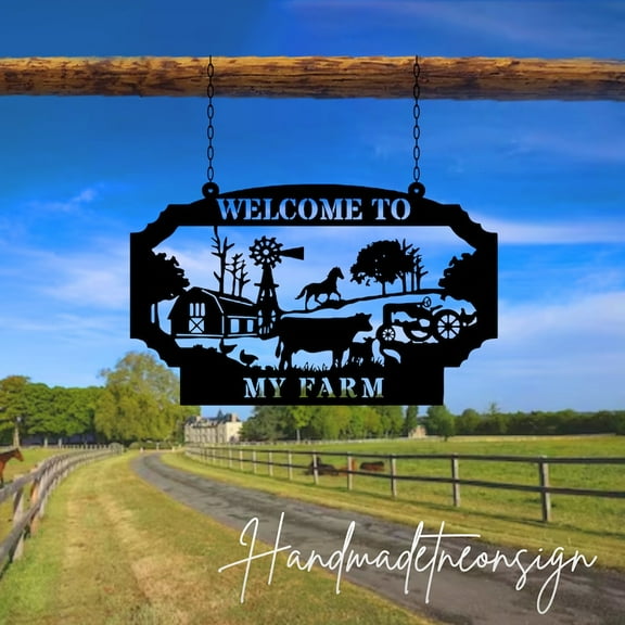 Handmadetneonsign Custom Outdoor Welcome to My Farm Metal Sign Hanging, Custom Outdoor Farm Sign