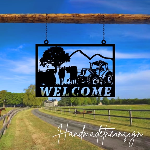 Handmadetneonsign Custom Outdoor Welcome to The Farm Metal Sign Hanging, Outdoor Farm Name Sign