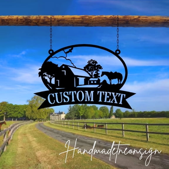 Handmadetneonsign Custom Outdoor Welcome to The Farm Metal Sign Hanging -Personalized Farm Name