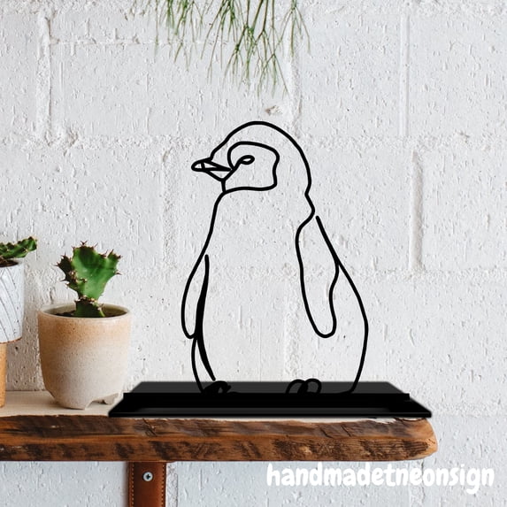 Handmadetneonsign Custom Penguin Line Art Acrylic Stand, Tabletop Decor, Penguin Metal Table Top Decor 72124
