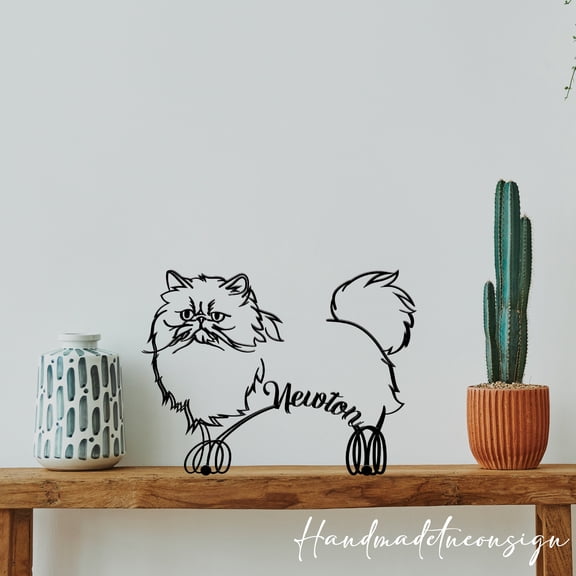 Handmadetneonsign Custom Persian Cat Metal Desk, Cat Metal Table Sign, Persian Cat Name Metal 66043