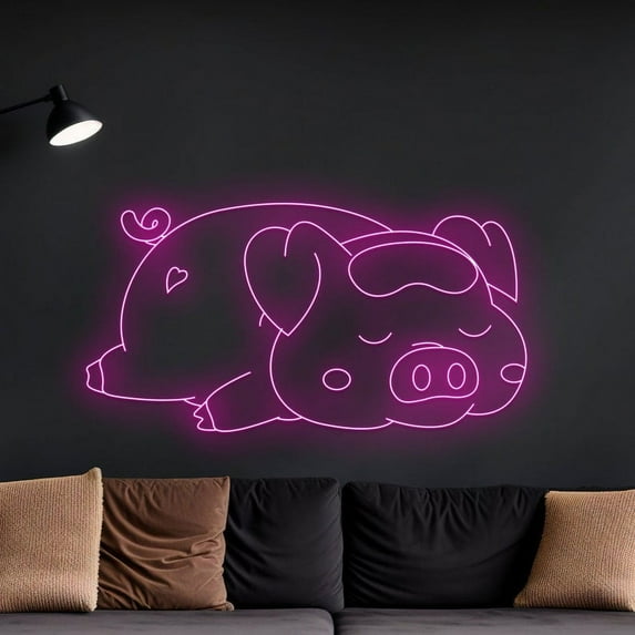 Handmadetneonsign Custom Pig Led Sign, Sleeping Pig Led Light, Pig Laying Down Neon Sign, Love Pig