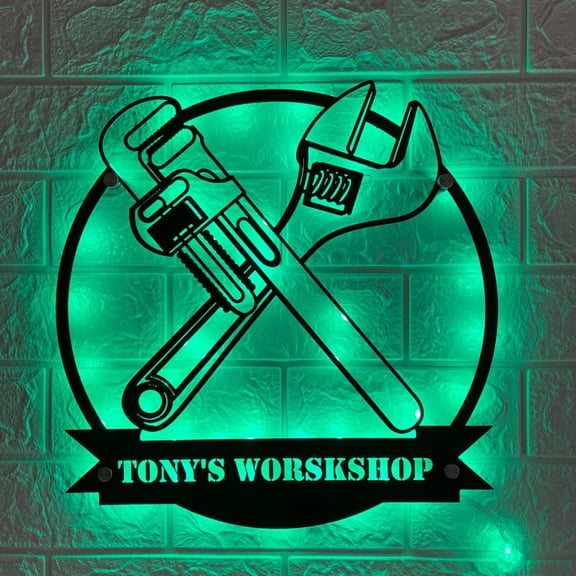 Handmadetneonsign Custom Pipe Wrench Screwdriver Metal Wall Art LED Light, Custom Mechanic Tools