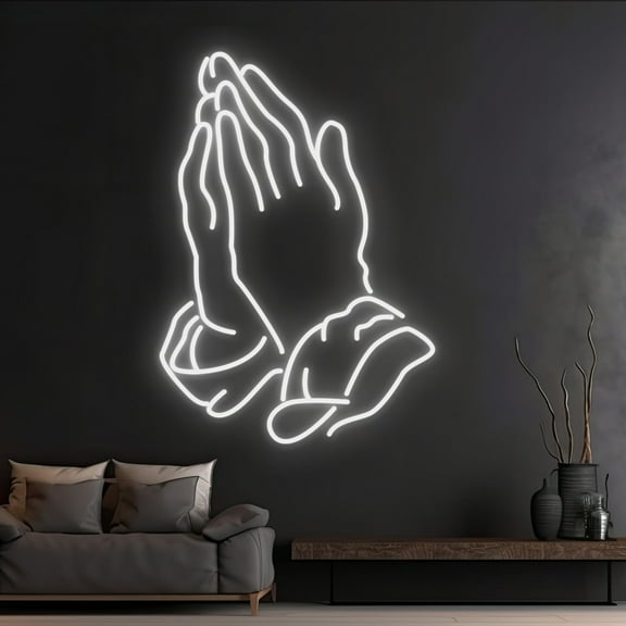 Handmadetneonsign Custom Prayer Hands Neon Light, Praying Hand Led Light, Prayer Request Neon Sign