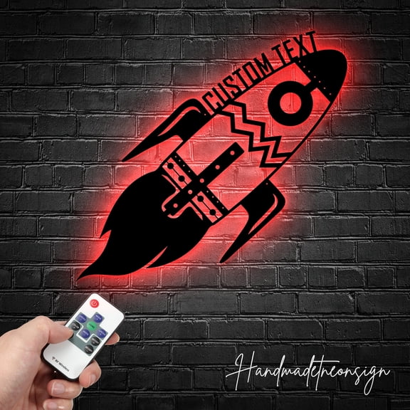 Handmadetneonsign Custom Rocket Metal Wall Art LED Light - Personalized Rocket Name Sign Home Room Decor