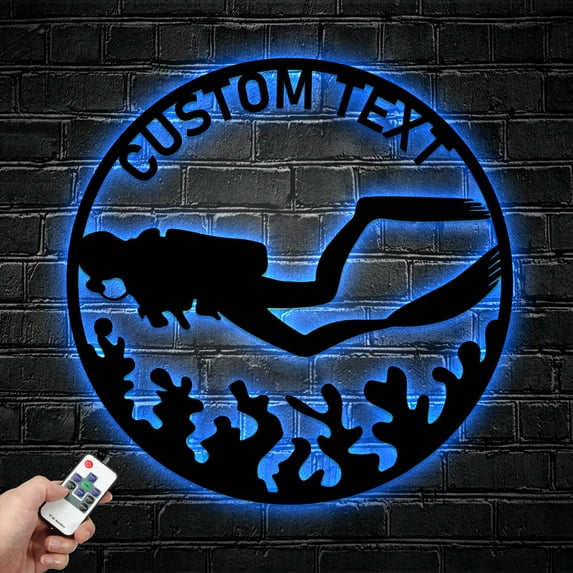 Handmadetneonsign Custom Scuba Diving Metal Wall Art With LED Light, Personalized Scuba Diver Name