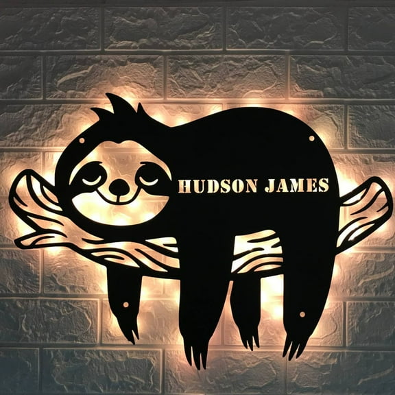 Handmadetneonsign Custom Sloth Metal Wall Art LED Light - Personalized Sloth Bear Name Sign Home Decor