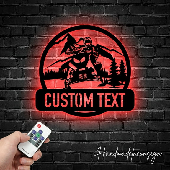 Handmadetneonsign Custom Snowmobile Rider Metal Wall Art LED Light - Personalized Snowmobiling Name