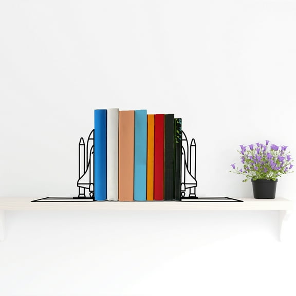 Handmadetneonsign Custom Space Shuttle Metal Bookends, Spaceship Metal Bookend, Book Lover Gift 71485