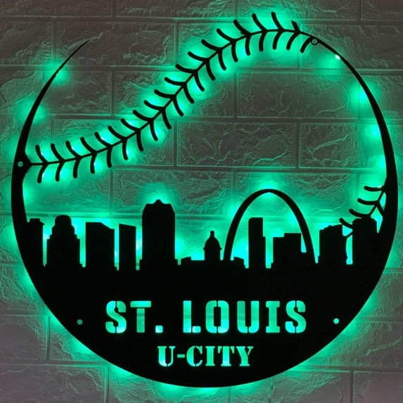 Handmadetneonsign Custom St Louis Skyline Baseball Metal Wall Art LED Light - Personalized Softball