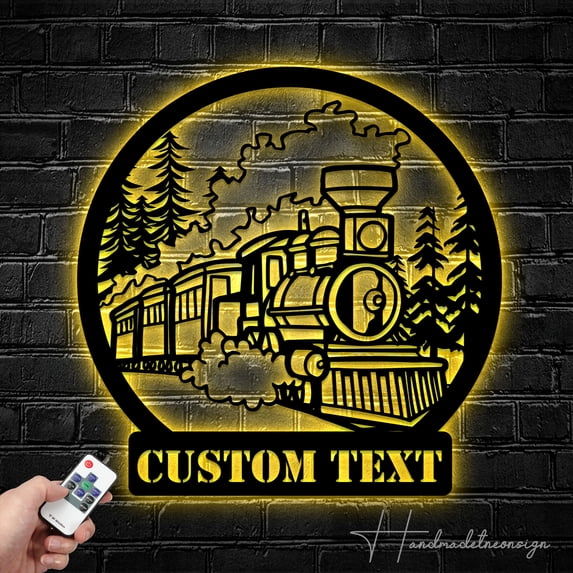 Handmadetneonsign Custom Steam Train Locomotive Metal Wall Art with LED Light - Personalized Train