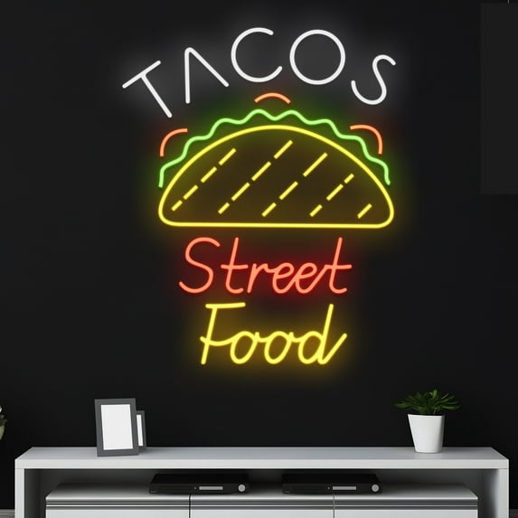 Handmadetneonsign Custom Tacos Street Food Neon Sign, Mexico Tacos LED Sign, Mexican Taco Neon Sign
