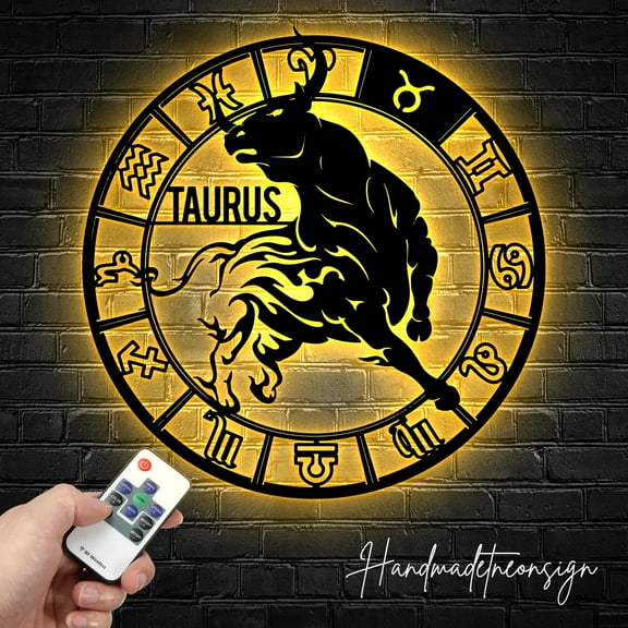 Handmadetneonsign Custom Taurus Zodiac Symbol Constellation Stars Metal Wall Art LED Light - Personalized