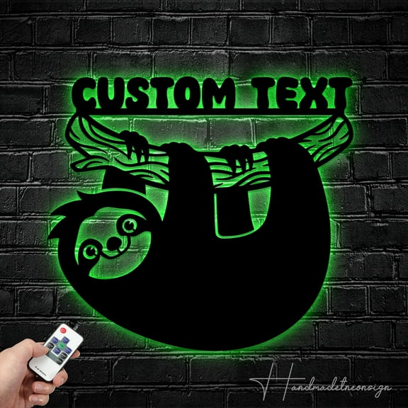 Handmadetneonsign Custom Text Sloth Metal Wall Art LED Light - Personalized Sloth Bear Name Sign Home Decor