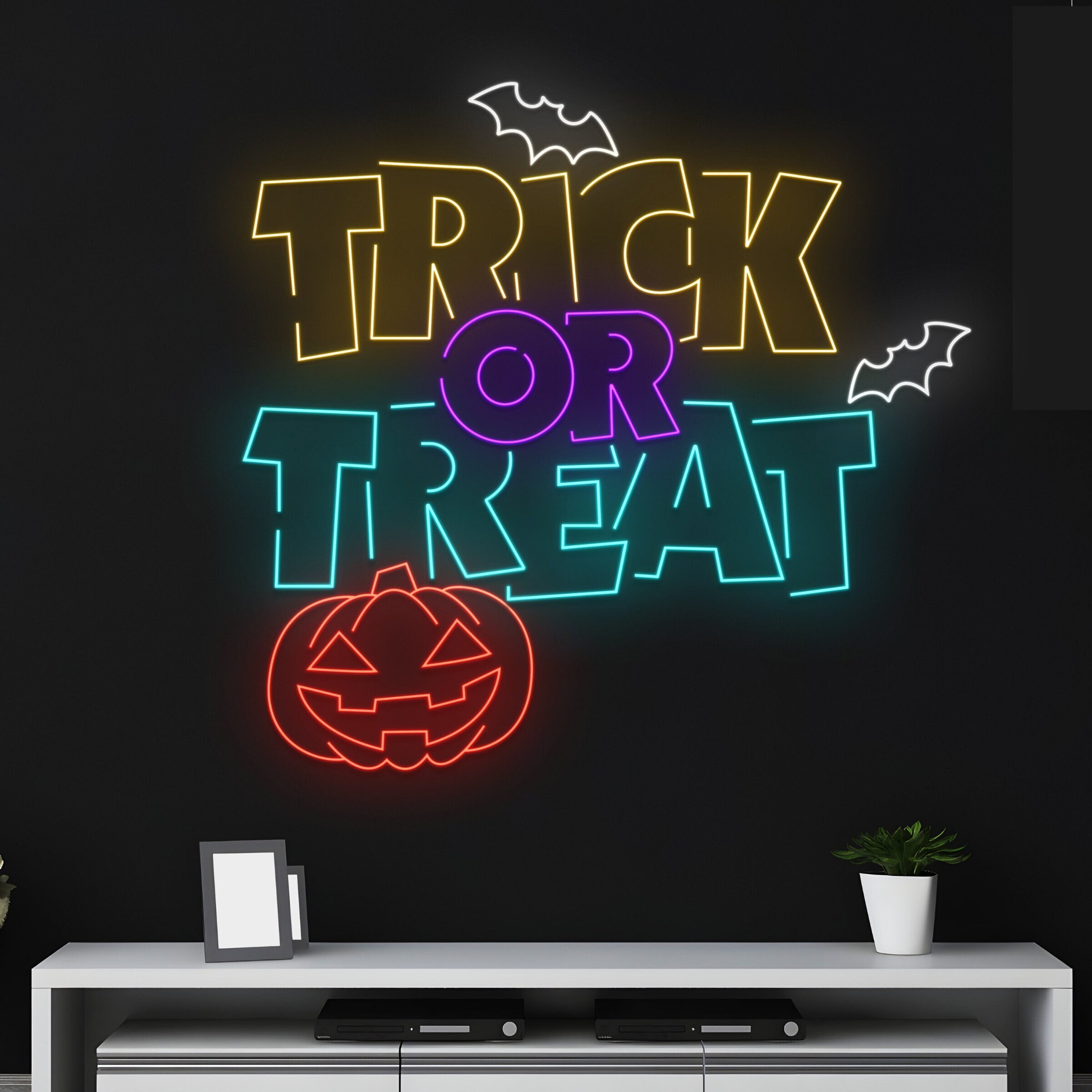 Handmadetneonsign Custom Trick Or Treat Neon Sign, Halloween LED Light ...