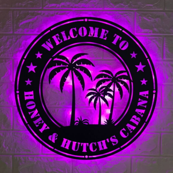 Handmadetneonsign Custom Tropical Patio Backyard Sign Metal Wall Art LED Light - Personalized Palm