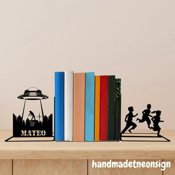 Handmadetneonsign Custom UFO Metal Bookends, UFO Bookend, Modern Bookends, Shelf Decor, Office Decor 69589