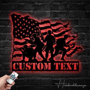 Handmadetneonsign Custom US Flag Veteran Army Metal Wall Art LED Light | Personalized American Flag