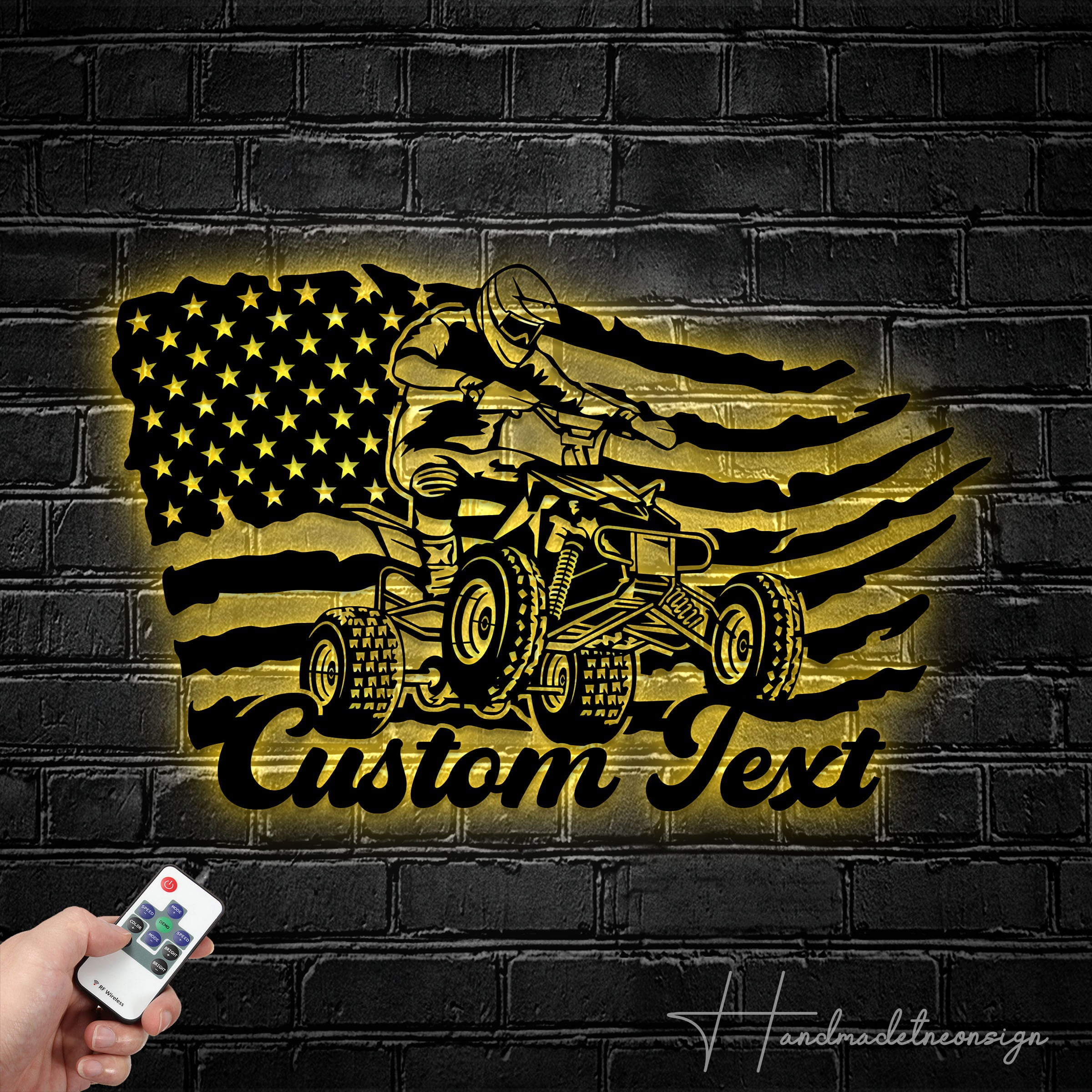 Handmadetneonsign Custom US Quad Biker Metal Wall Art LED Light