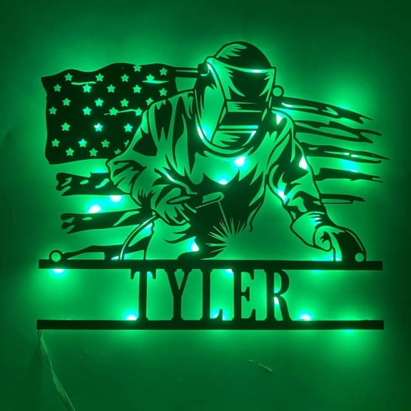 Handmadetneonsign Custom USA Flag Welding Metal Wall Art LED Light, Welder Sign Home Decor