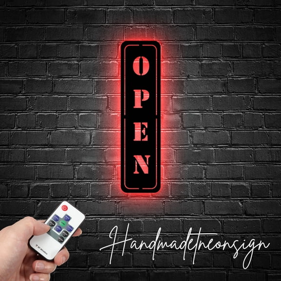 Handmadetneonsign Custom Vertical Open Metal Wall Art LED Light - Personalized Open Sign Home Decor