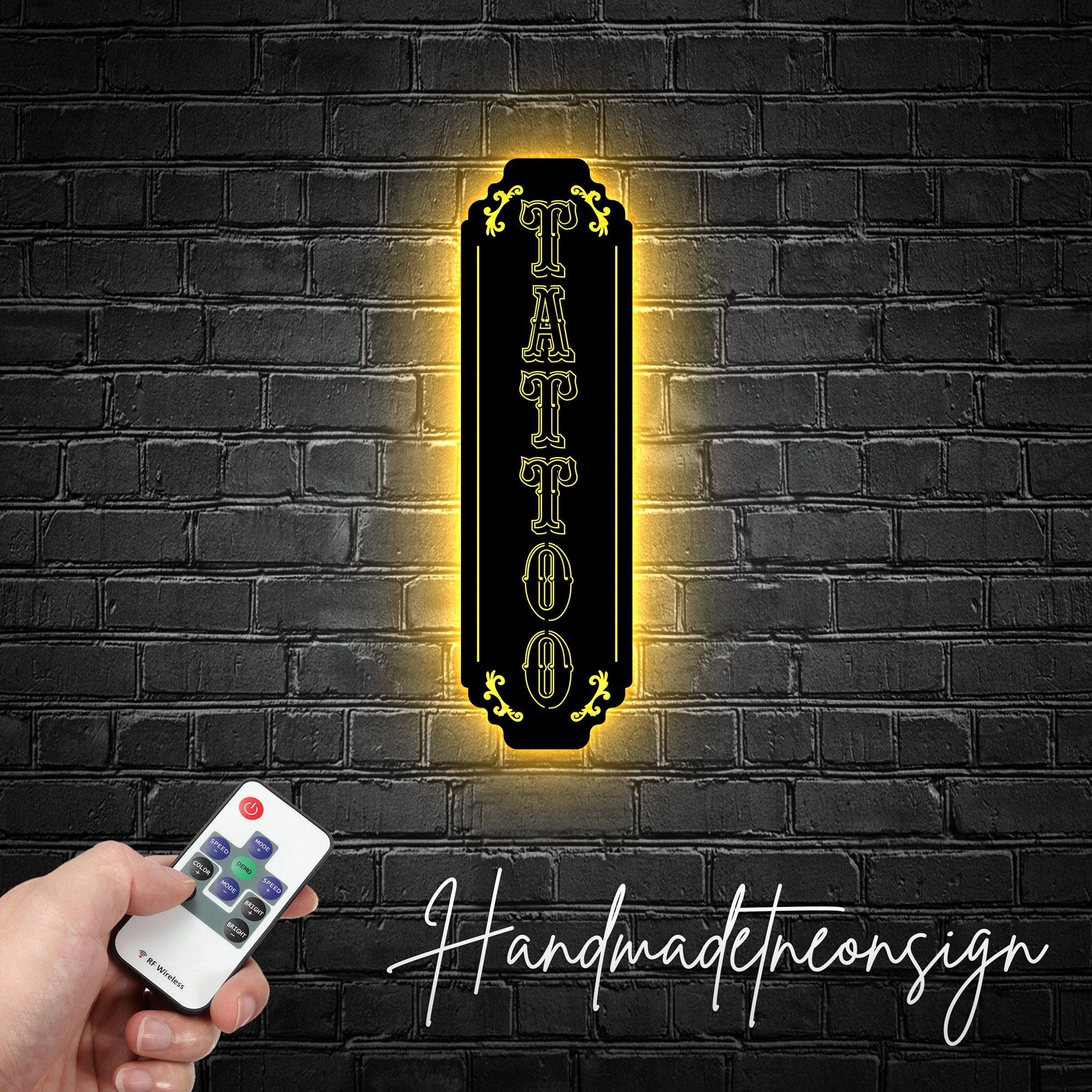 Handmadetneonsign Custom Vertical Tattoo Metal Wall Art LED Light