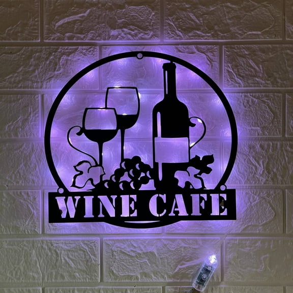 Handmadetneonsign Custom Wine Bar Metal Wall Art LED Light, Personalized Wine Pub Metal Name Sign