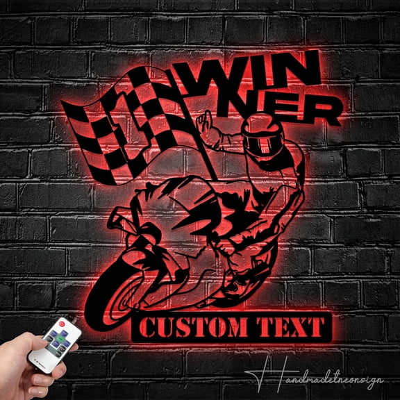Handmadetneonsign Custom Winner Motocross Biker Metal Wall Art LED Light - Personalized Dirt Bike Name